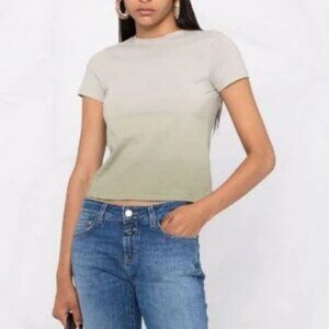 NWT Alice + Olivia Gradient Cotton Olive Ombre Dip-Dye T-Shirt Size XS